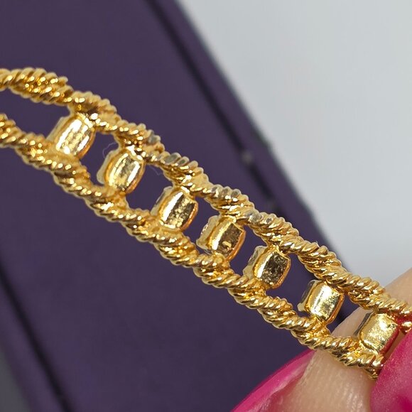 Merlite Gold Double Rope Twist Chain Bracelet Crystal Rhinestone Accent Bracelet - Picture 17 of 17